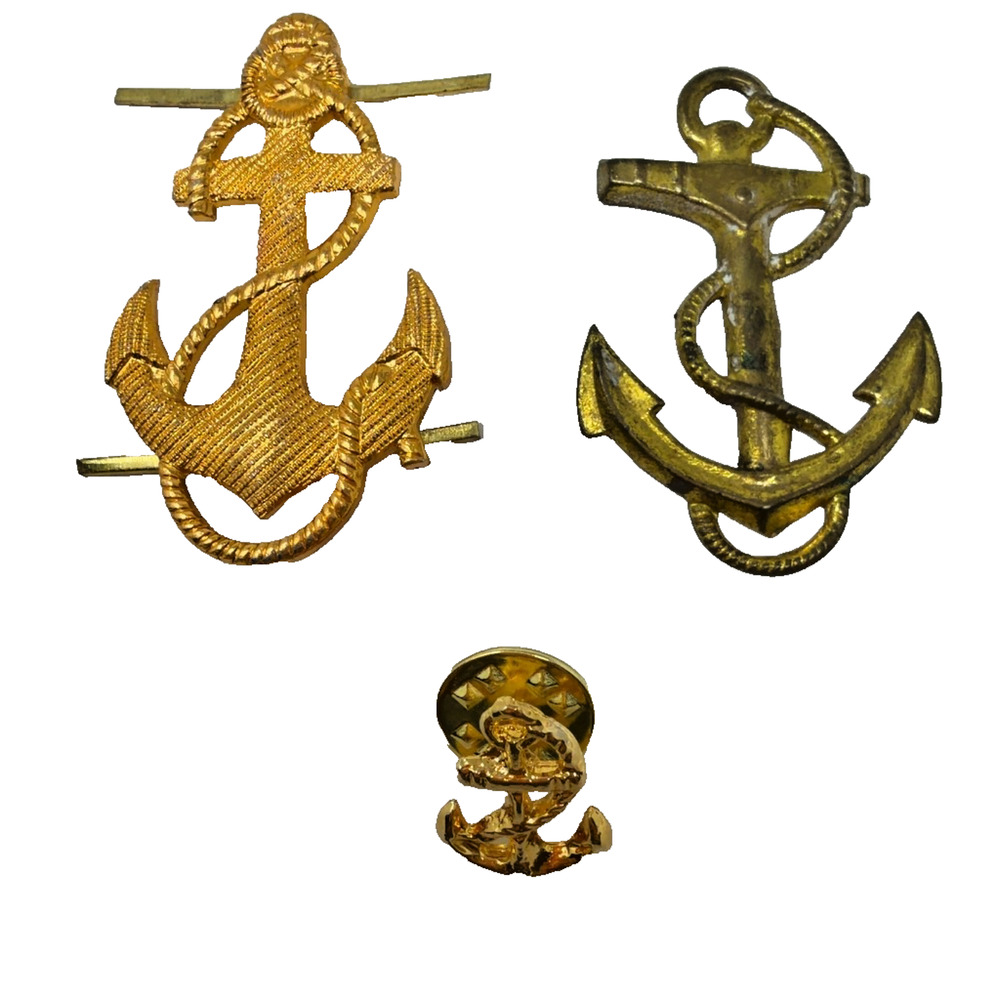 Lot of 3 Vintage Anchor Insignia Pins Cap Badges Militaria Naval